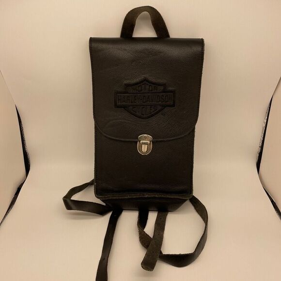 Vintage Harley Davidson Leather Backpack,  Genuine Leather‎ Hardshell With Logo. - Picture 1 of 5